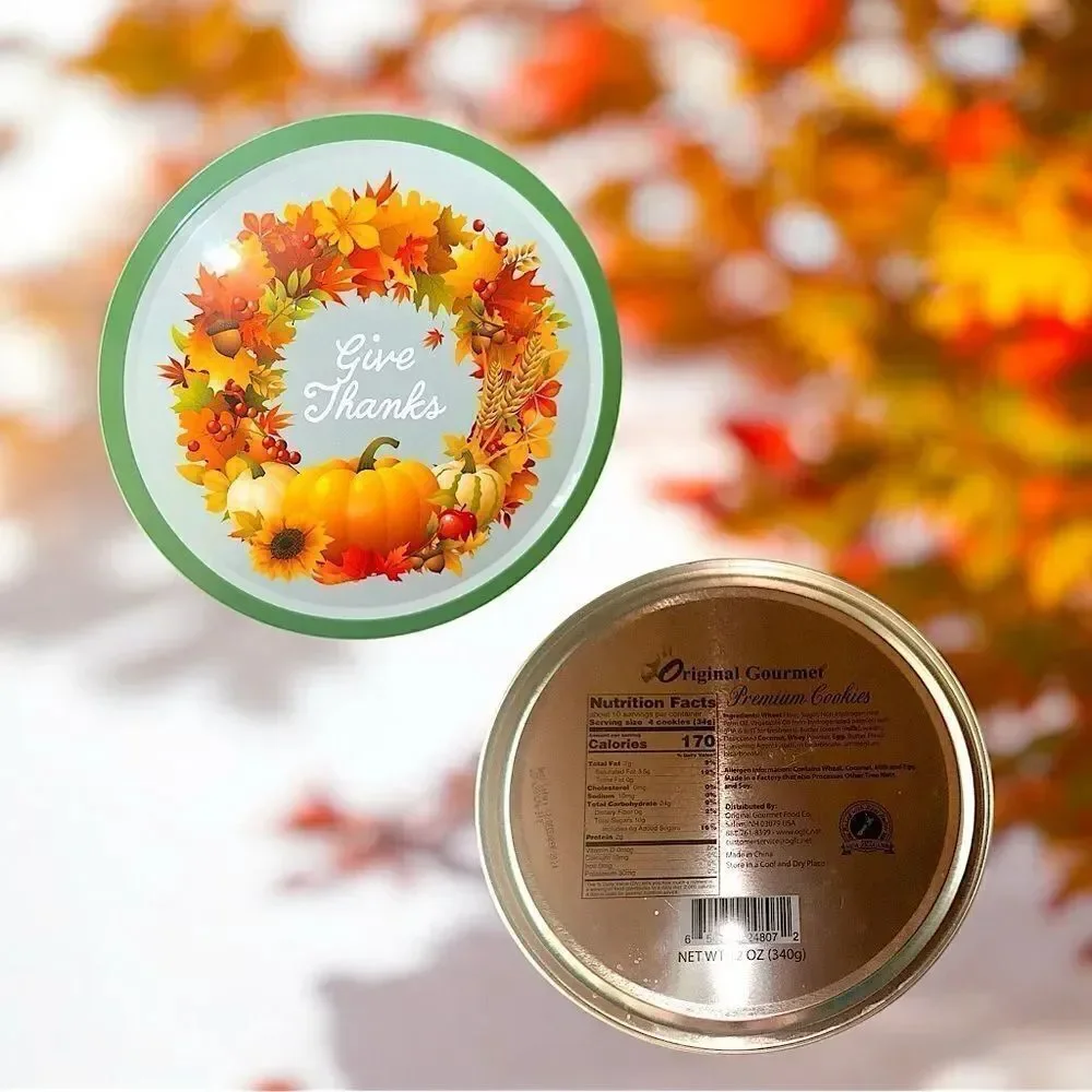 GIVE THANKS l Festive Autumn Round Cookie Tin